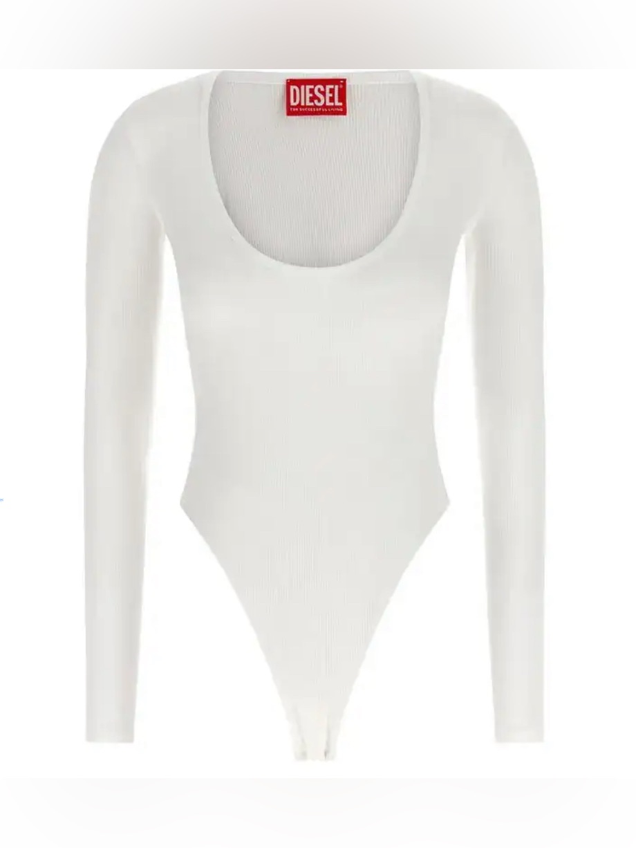 Diesel T-Bodyn' Ribbed Viscose Blend Bodysuit With Logo Patch - White
